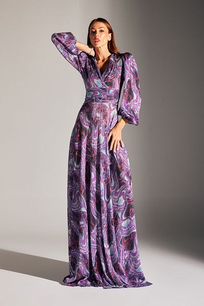 BETTY & SAM CARINA BALLOON SLEEVE PURPLE DRESS