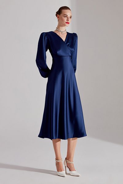 BETTY & SAM Merry DARK BLUE Double Breasted Collar Loose Dress