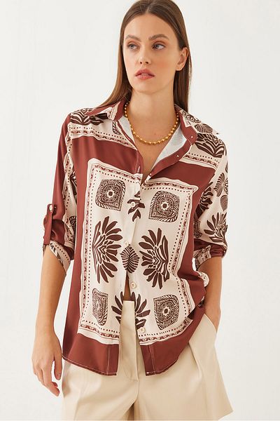 Bianco Lucci Women's Patterned Satin Shirt Mbms040 60501040