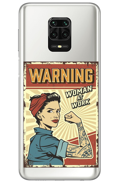 WANNA PROTECT جراب سيليكون شفاف منقوش لهاتف Xiaomi Redmi Note 9S WARNıNG Girl...