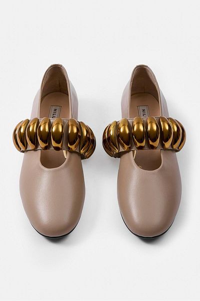 NILUFARR Merry Mink Genuine Leather Women's Ballerinas with Copper Accessories