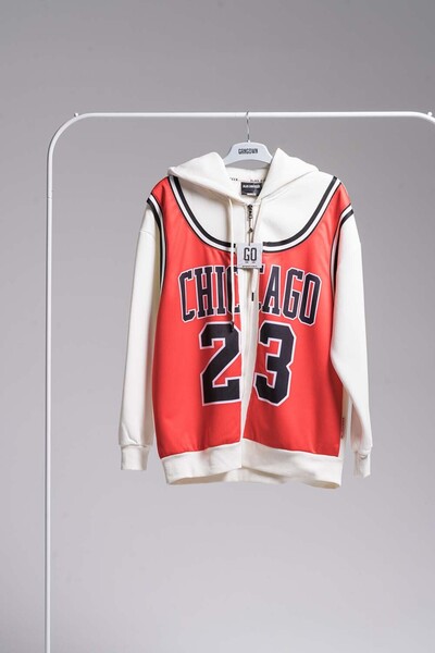 go gang own Bulls 23 Hooded Sweatshirt with Add-On and Zipper Detail