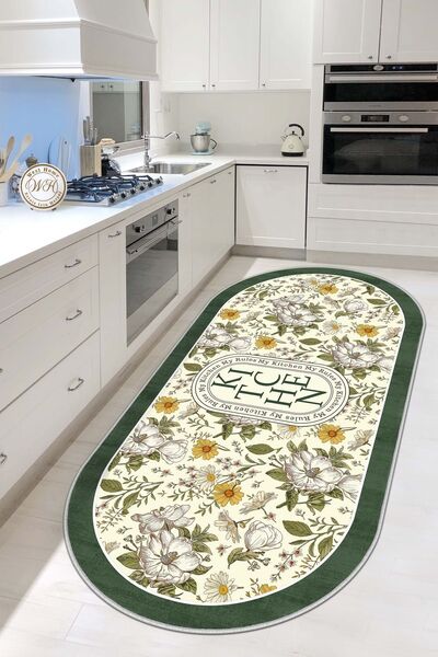 West Home Makinede Yıkanabilir Kaymaz Taban Leke Tutmaz Yeşil Mutfak Halısı M...