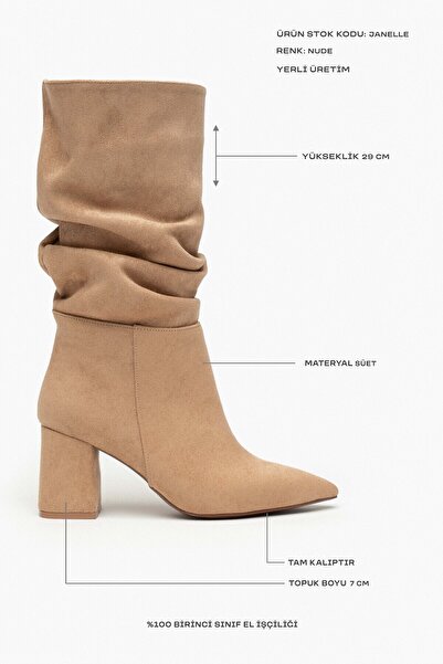 NİŞANTAŞI SHOES Janelle Nude Suede - Fújtatós hegyes orrú női csizma