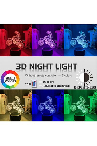 WLFYS 7 Colors 1pc Motorcycle 3d Night Light, 3d Optical Illusion Lamp With Touch, 7-color Changing Ambie