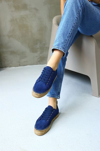 NILUFARR Pantofi espadrille pentru femei Daria Denim Blue din piele intoarsa autentica