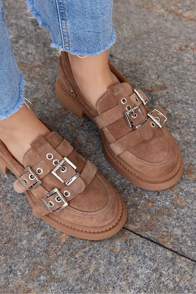 NILUFARR Ophelia Tan Genuine Suede Buckle Women's Loafer