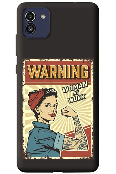 WANNA PROTECT Samsung A03 Black Inside Velvet Warnıng Girl Power Patterned Si...