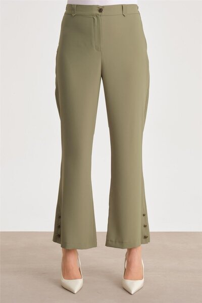 Armine Paçası Düğmeli Flare Pantolon 24y2611 Yeşil