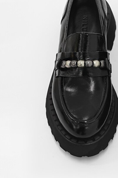 NILUFARR Чорні шкіряні жіночі лофери з натуральної шкіри - Bukle