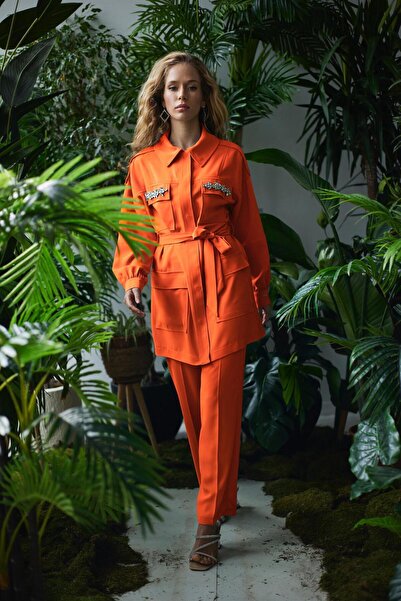 Moodbasic Cepleri Taş İşlemeli Krep Takım - Oranj