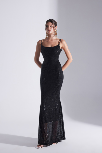 BETTY & SAM KENNA PAYET SİYAH ASKILI BALIK GECE ELBİSESİ