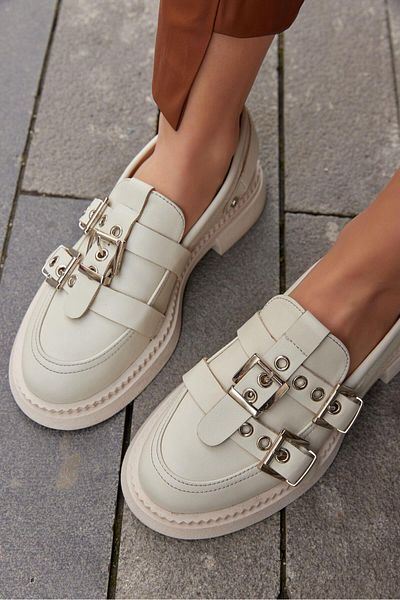 NILUFARR Ophelia Beige Genuine Leather Buckle Women's Loafer