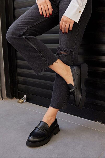 NILUFARR Черни дамски мокасини Lorita от естествена кожа с камъни