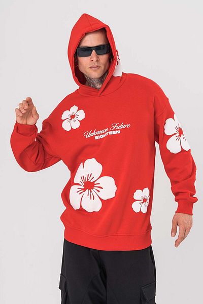 go gang own Flowers Embossed Printed Hooded Sweatshirt