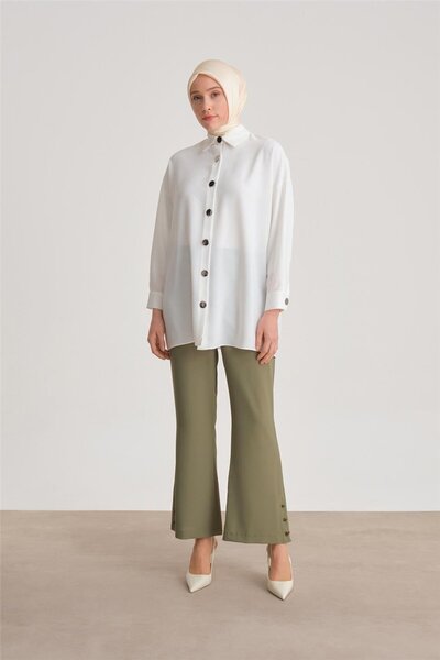 Armine Paçası Düğmeli Flare Pantolon 24y2611 Yeşil