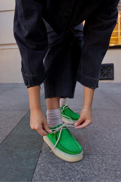 NILUFARR James Yeşil Жіночі туфлі з натуральної шкіри на шнурівці