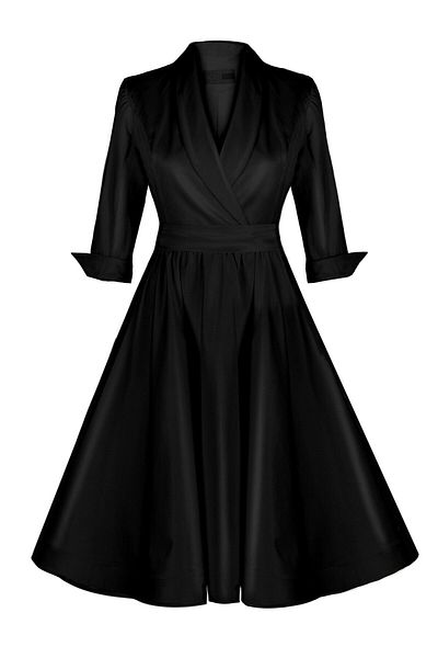 BETTY & SAM Women's Flounce Double Breasted Black Satin Dress