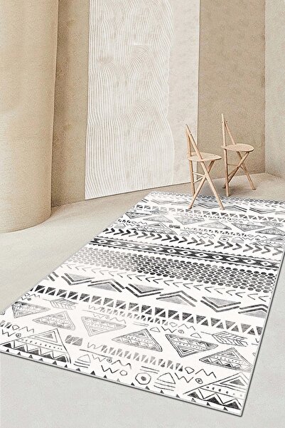 West Home سجادة غرفة المعيشة الاسكندنافية السوداء - قابلة للغسل، قاعدة غير قا...