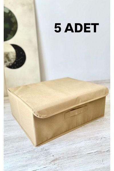 harev home collection 5 τεμάχια μπεζ ντουλάπα πολλαπλών χρήσεων Παιχνίδι οργάνωσης εσωρούχων με καπάκι κάτω από το πλίνθο Κάδος 50x40x19 εκ.