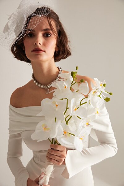 BETTY & SAM Sofia Düşük Omuz Beyaz Mini Nikah Elbisesi