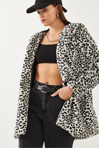 Bianco Lucci Women's Hooded Leopard Patterned Fur 2457 60251827