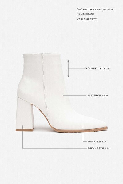 NİŞANTAŞI SHOES Juanita White Matte - Dámské kozačky na podpatku na zip