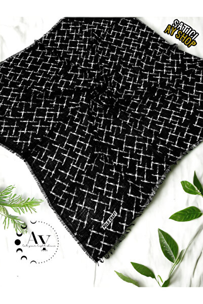 its AY shop وشاح حجاب نسائي من القطن المشتعل - أبيض وأسود