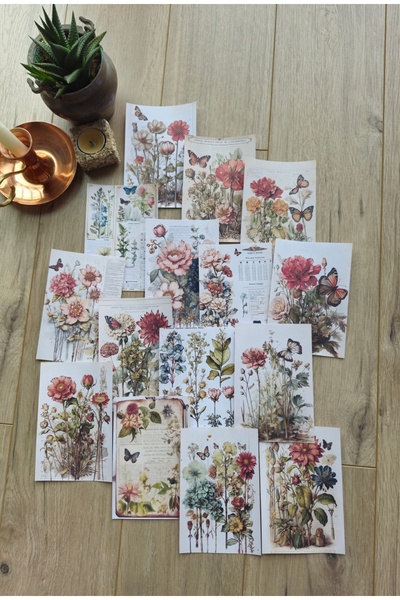 Mona Craftist 15 Adet Vintage Kelebek Çiçek Scrapbook Kağıt Seti Bullet Journ...