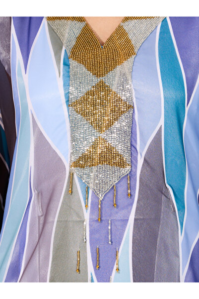 Maxim Creation By Styli Abstract Print Georgette Farasha Kaftan with Handwork