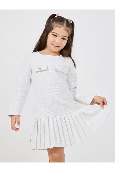 Styli Pleated Hem Tweed Dress with Flap Detail