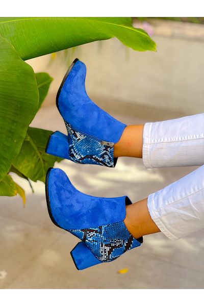 irmona Pery Saks Dana Suede - Μπότες με στρογγυλό τακούνι με λεπτομέρεια από δέρμα φιδιού στην πλάτη