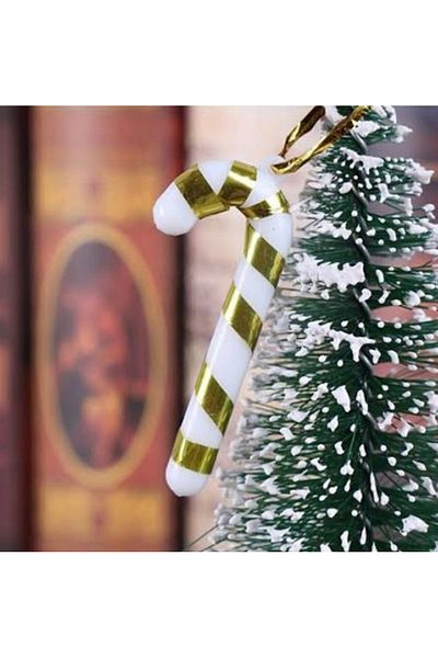Deniz Party Store Christmas 6-Piece White Gold Plastic Walking Stick Tree Ornament