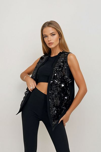 VAGGON Дамска черна жилетка с пайети Prm1165
