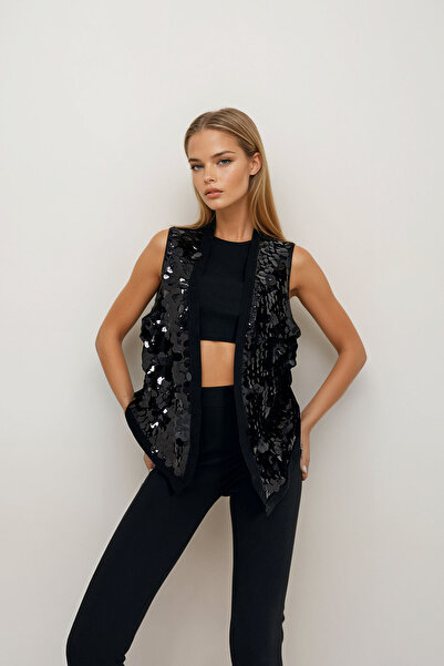 VAGGON Жіночий чорний жилет з паєтками Prm1165