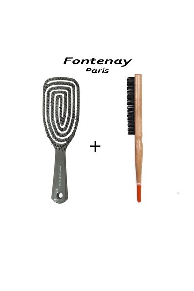 Fontenay Professional Bun Brush 3033 + Pro 3 Size Opening Combing Comb Hair Brush Set of 2