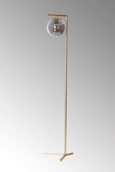 Luzarana Linda Sarı Metal Gövde Füme Camlı Tasarım Lüx Yerden Aydınlatma Lambader