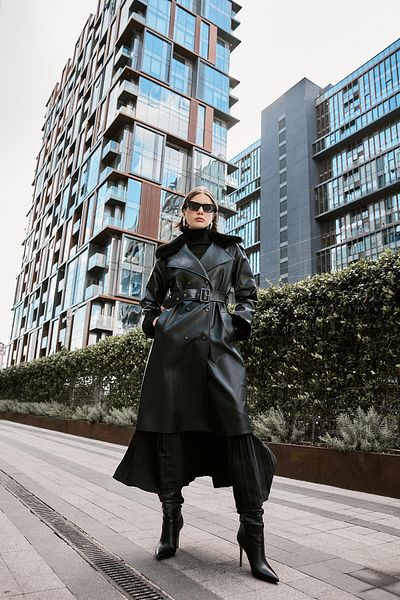 Zühre Black Fur Detailed Trench Coat - Sleeve and Shoulder 13521