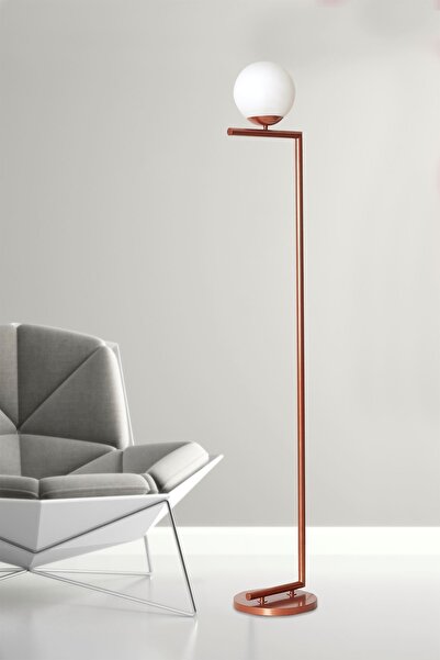 Luzarana Casa Bakır Metal Gövde Beyaz Camlı Tasarım Lüx Yerden Aydınlatma Lam...