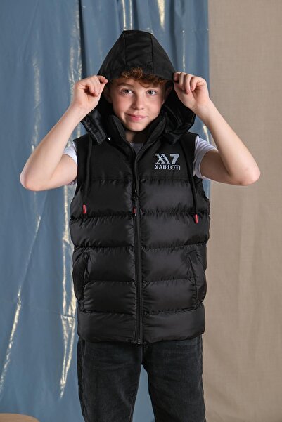 Pina Kids Чорний водонепроникний надувний жилет для хлопчиків зі знімним капюшоном