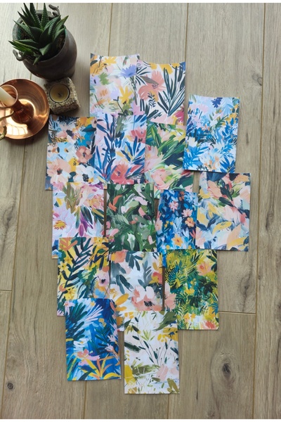 Mona Craftist 15 Adet Yağlı Boya Çiçek Temalı Scrapbook Kağıt Seti Bullet Jou...