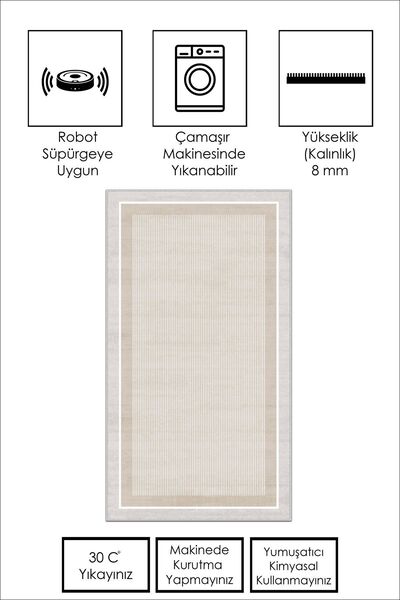 West Home Makinede Yıkanabilir Kaymaz Taban Leke Tutmaz Bej Salon Halısı Mutfak Halısı ve Kesme Yolluk