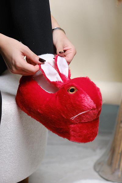 Oksit Earna Rabbit Model Inflatable Plush Women's Slippers