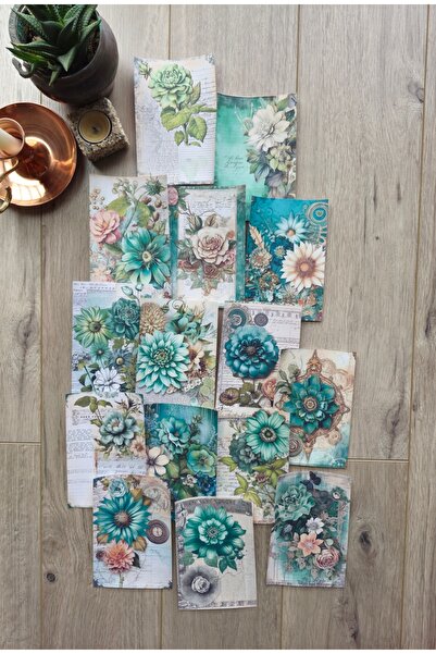 Mona Craftist 15 Adet Vintage Eskitme Yeşil Gül Çiçek Temalı Scrapbook Kağıt ...