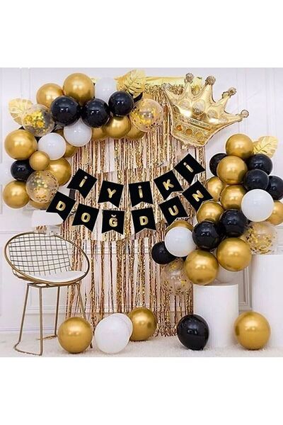 Görkem Toptan طقم عيد ميلاد بسلسلة من البالونات لعمر سنة واحدة مع تاج الملك، ...