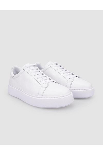 Cabani 100% Genuine Leather White Lace-Up Men's Sports Shoes