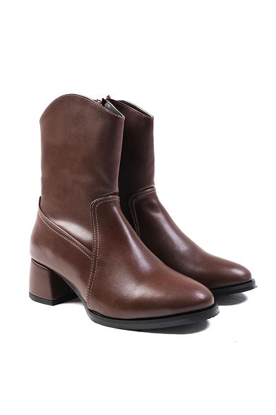 Mio Gusto April Brown Oval Toe Women's Short Heeled Boots