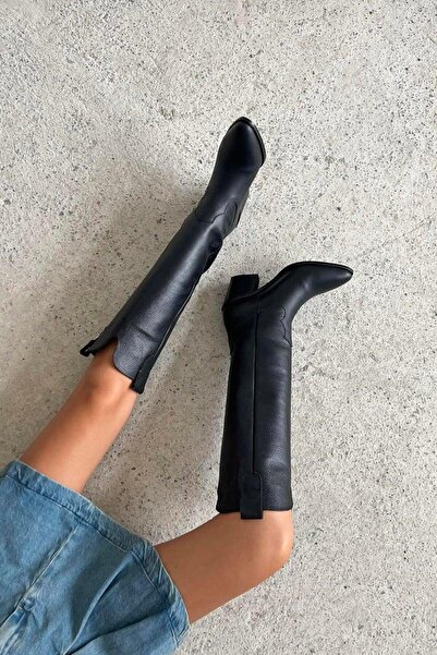 Stilbagshoes LENA WESTERN HAKİKİ DERİ KADIN ÇİZME SİYAH