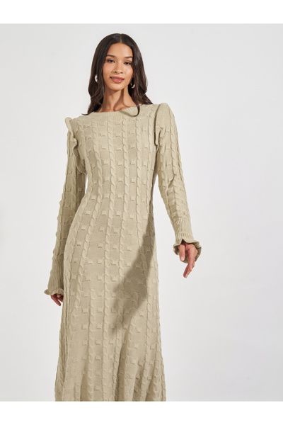 Styli Textured Cable Knit Sweater Midi Dress