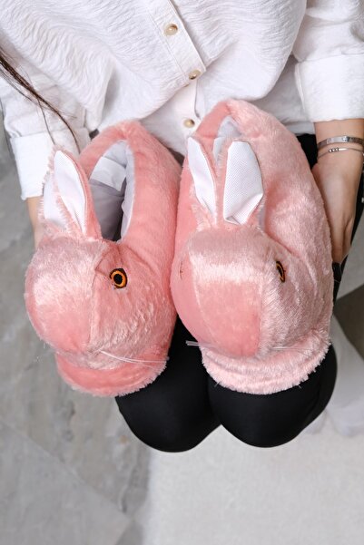 Oksit Earna Rabbit Model Inflatable Plush Women's Slippers